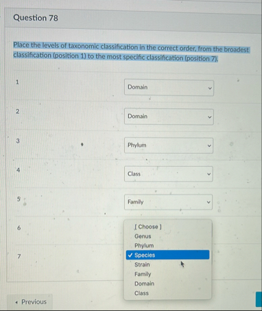 Solved Question 78Place the levels of taxonomic | Chegg.com