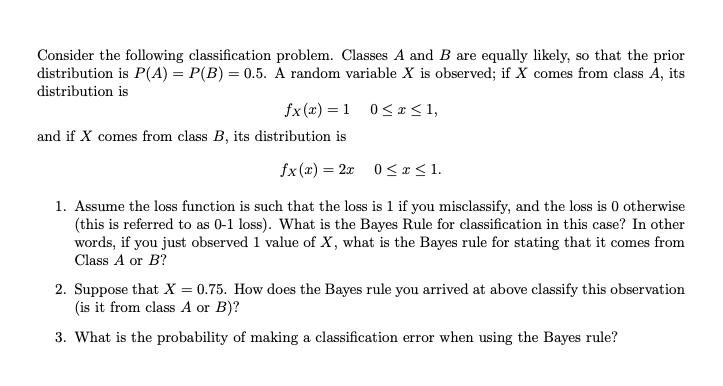 Solved Consider the following classification problem. | Chegg.com