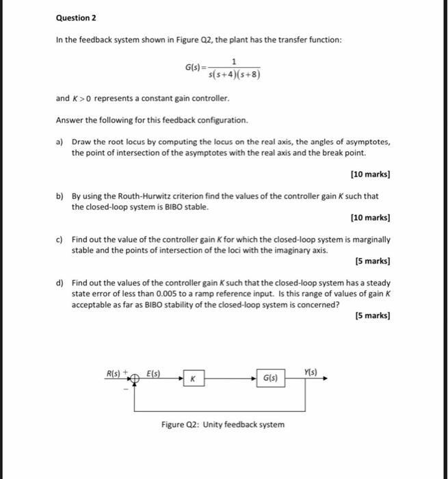 Solved Question 2 In the feedback system shown in Figure 02, | Chegg.com