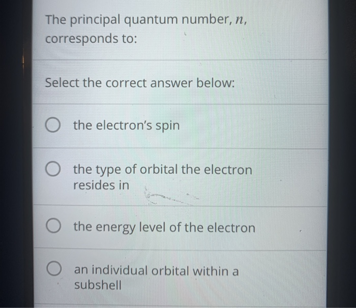the principal quantum number of an electron represents answer