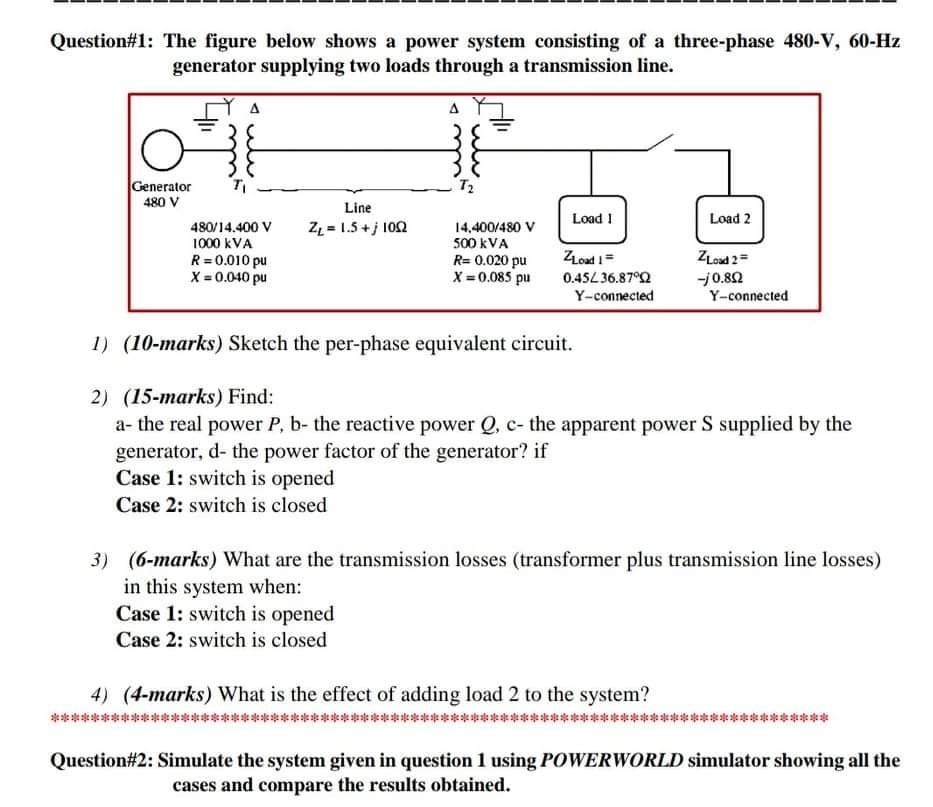 Solved Question#1: The figure below shows a power system | Chegg.com