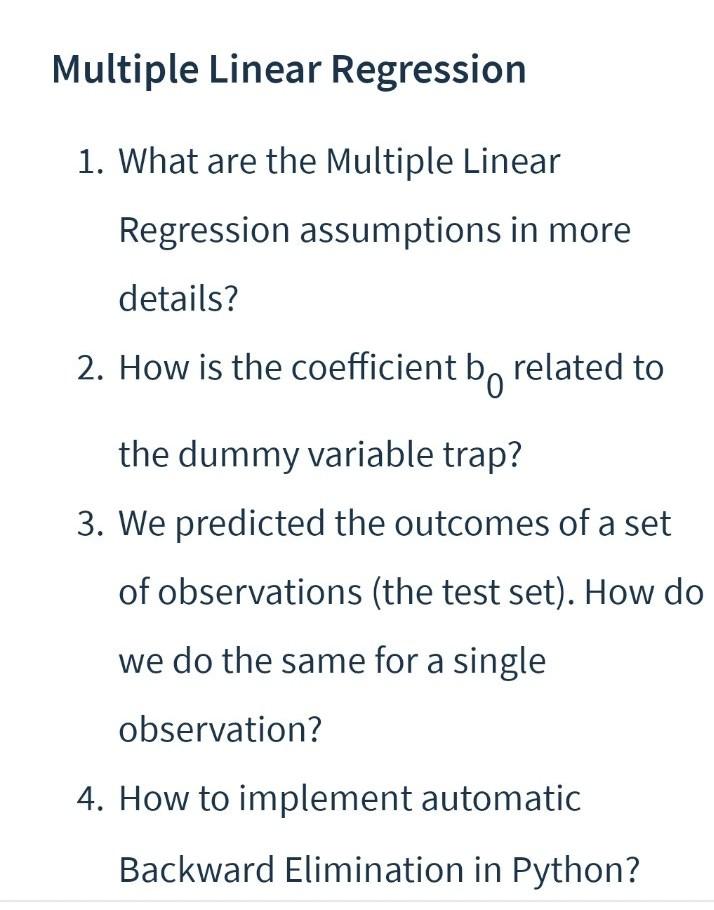 Solved Multiple Linear Regression 1. What are the Multiple | Chegg.com