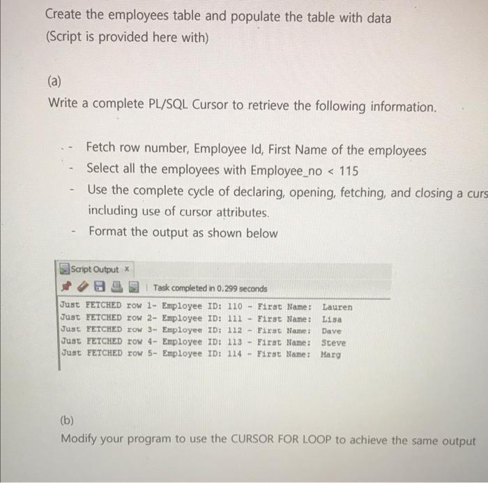 Solved Create the employees table and populate the table | Chegg.com