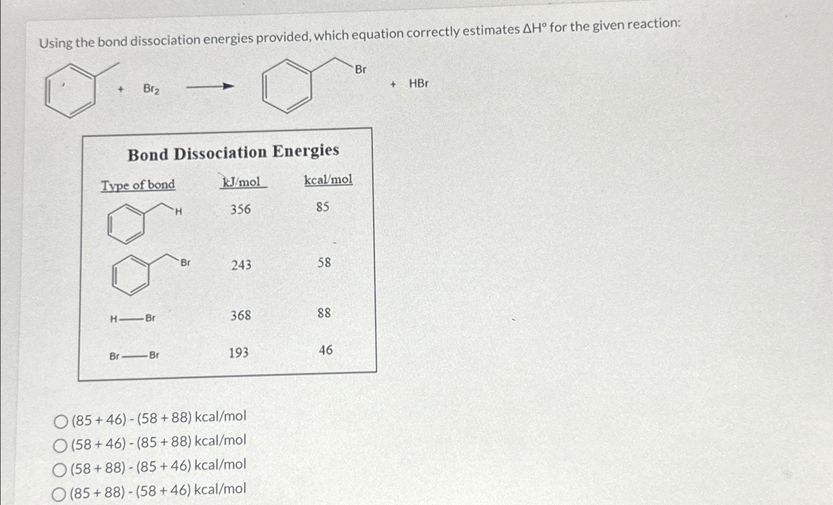 Solved Using The Bond Dissociation Energies Provided Which 6789