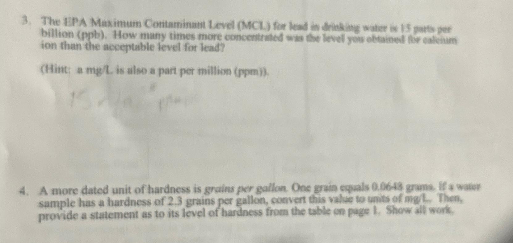 Solved the ipa maximum contaminant level mcl for lead is chegg