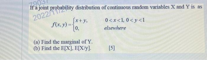 Solved If a joint probability distribution of continuous | Chegg.com