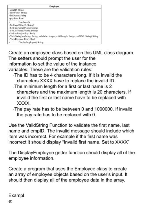 Solved Create an employee class based on this UML class | Chegg.com