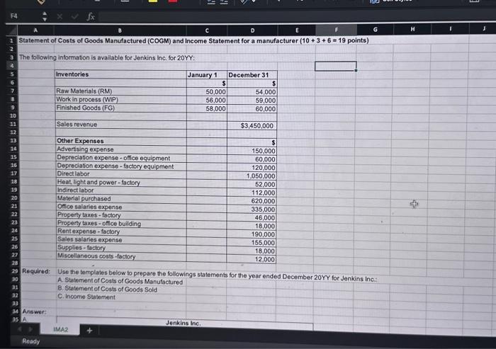Statement of Costs of Goods Manufactured (COGM) and | Chegg.com