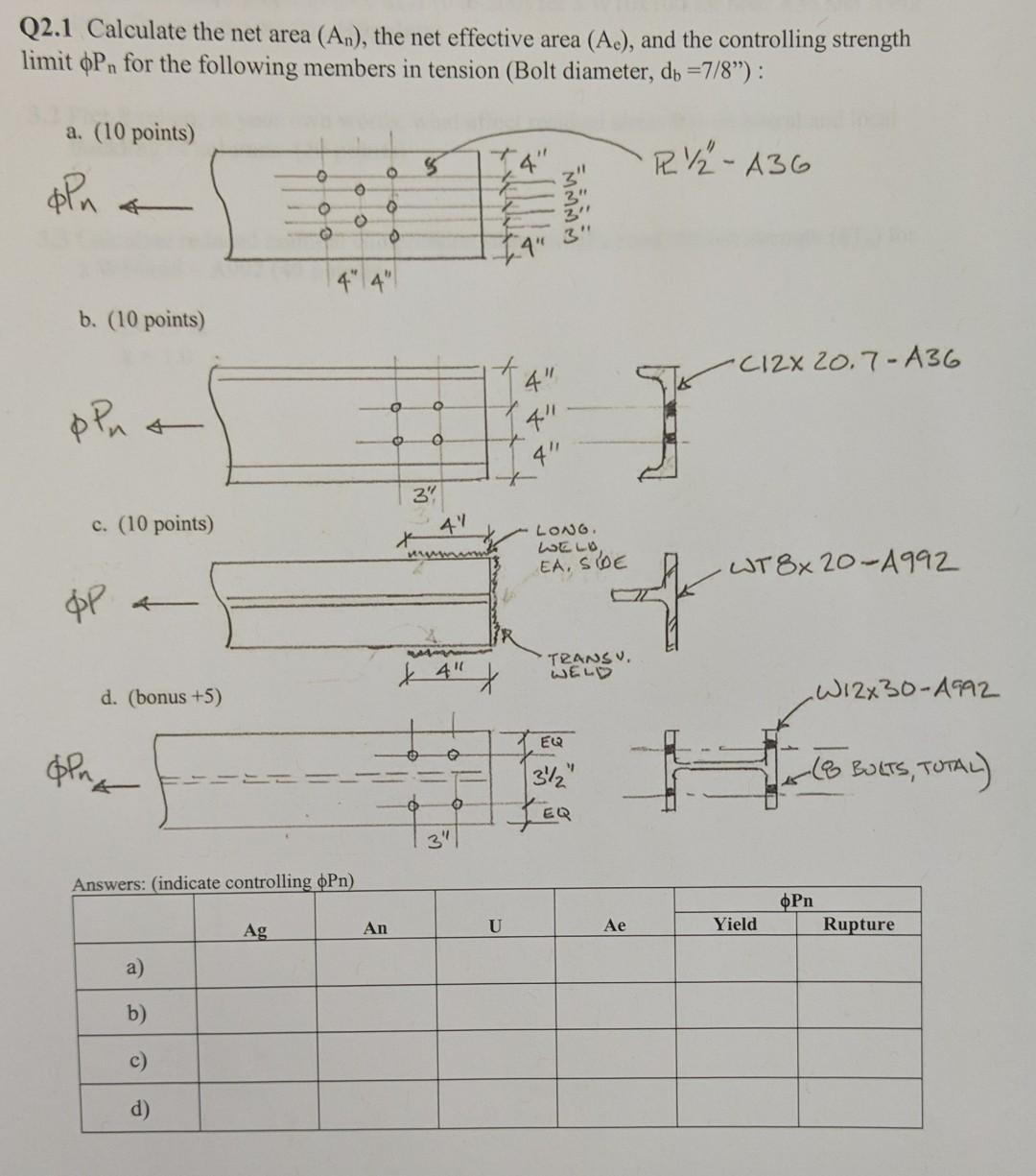 Solved Q2.1 Calculate the net area (An), the net effective | Chegg.com
