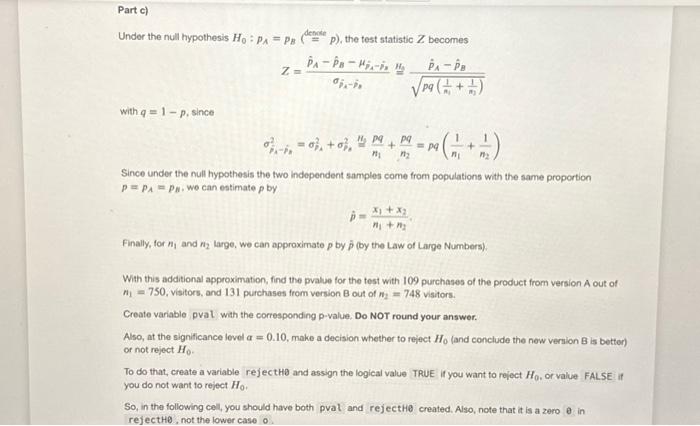 Solved Rather than using the test statistic p^A−p^A. We can | Chegg.com