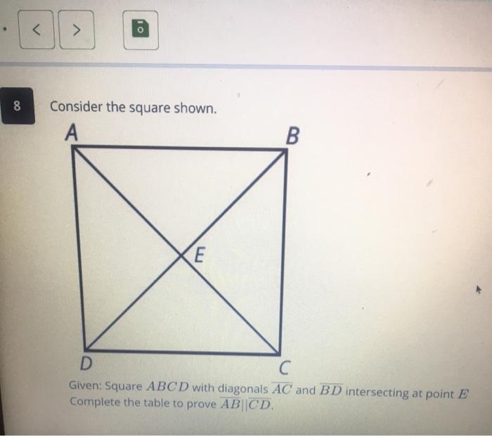 Solved 8 Consider the square shown. A B E D C С Given: | Chegg.com