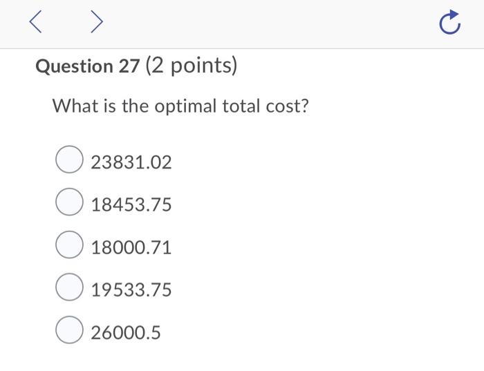 Question 27 (2 points) What is the optimal total | Chegg.com