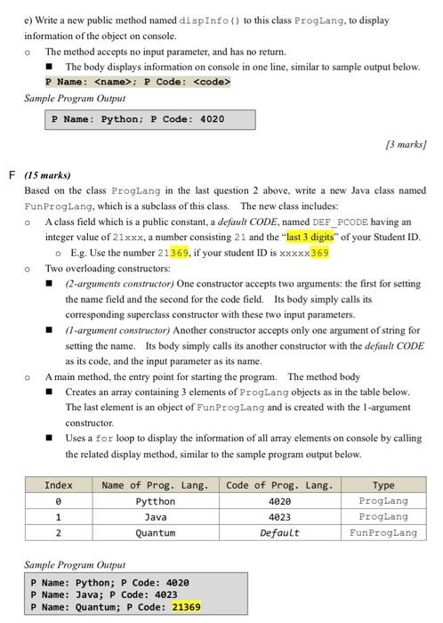 Solved public class ProgLang \{ / / represent Programming | Chegg.com