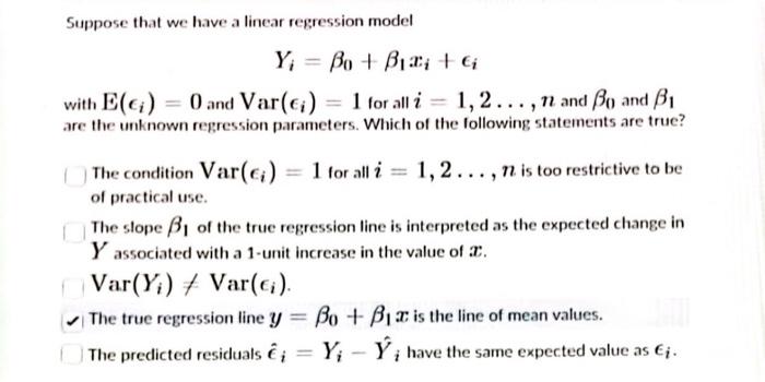 Solved Suppose that we have a linear regression model Y; = | Chegg.com