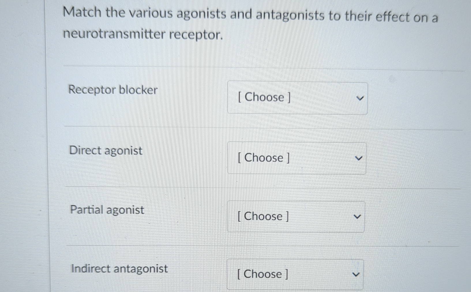Solved Match the various agonists and antagonists to their | Chegg.com