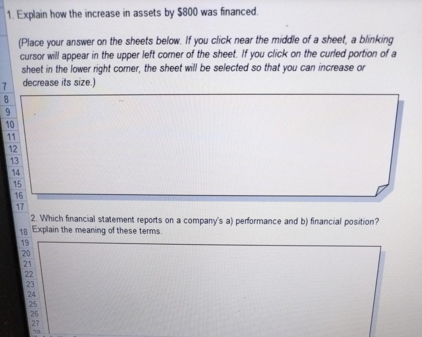 Explain how the increase in assets by $800 was | Chegg.com
