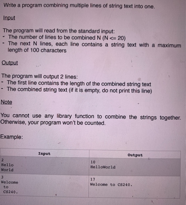 Solved Write a program combining multiple lines of string | Chegg.com