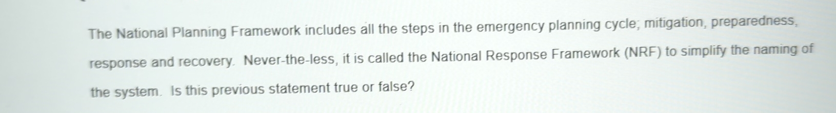 Solved The National Planning Framework includes all the | Chegg.com