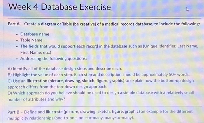 Solved Week 4 Database Exercise Part A - Create a diagram or 