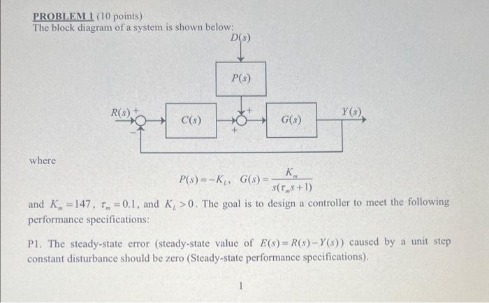 PROBLEM 1 ( 10 points) The block diagram of a system | Chegg.com