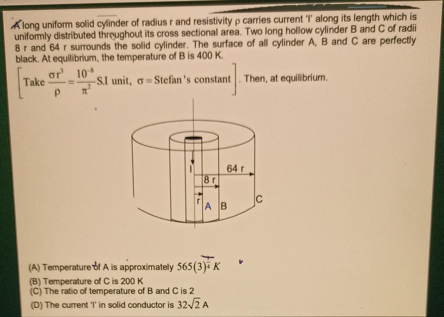 Solved A long uniform solid cylinder of radius r and | Chegg.com