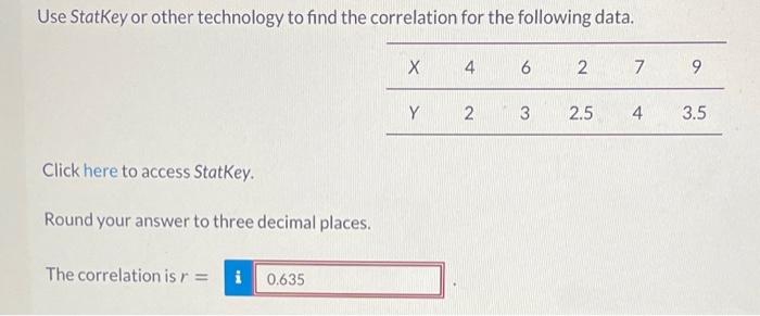Solved Use StatKey or other technology to find the | Chegg.com