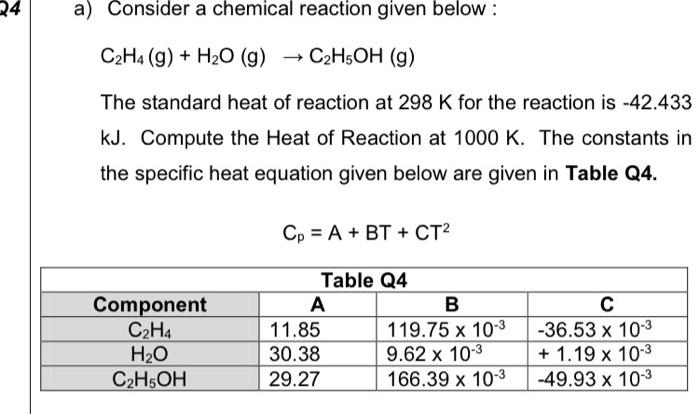 Solved 24 a Consider a chemical reaction given below C2H4