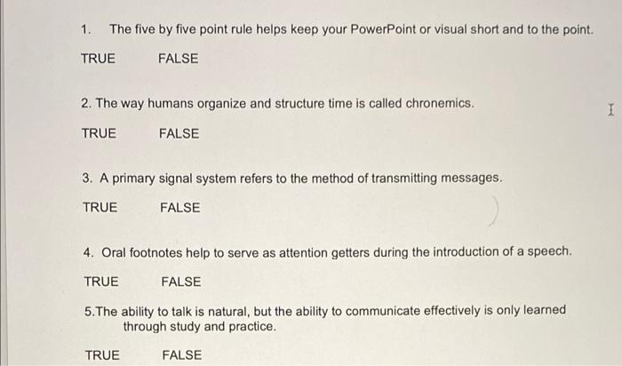 Solved 1. The five by five point rule helps keep your | Chegg.com