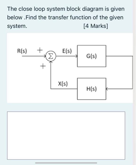 Solved The close loop system block diagram is given below. | Chegg.com