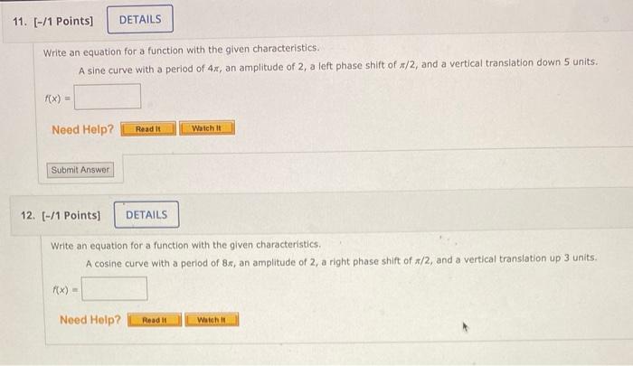 Solved Write an equation for a function with the given | Chegg.com