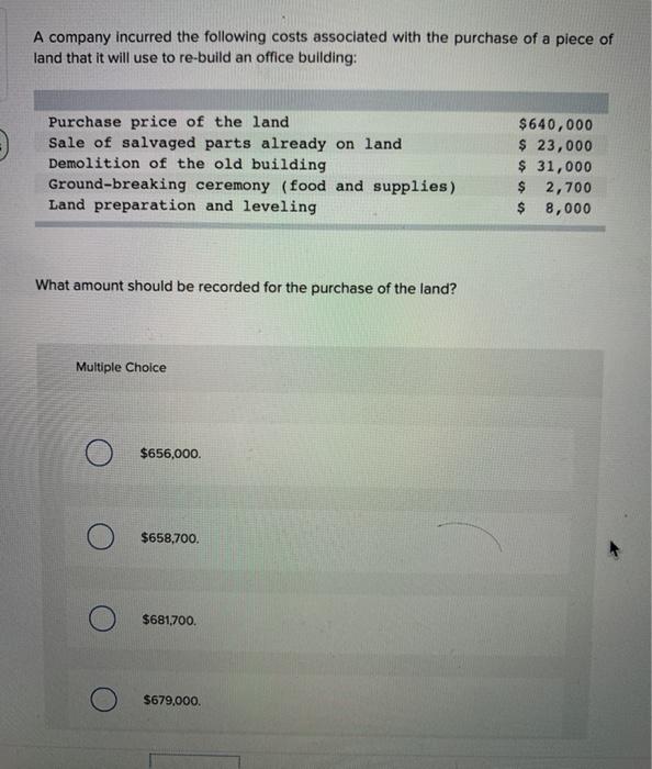 Solved A company incurred the following costs associated