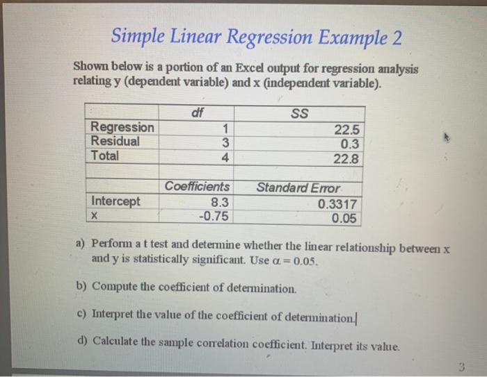 using excel linear regression quesrtion for test