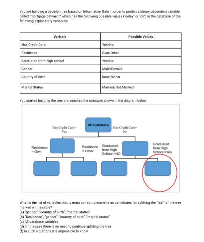 Solved You are building a decision tree based on Information | Chegg.com