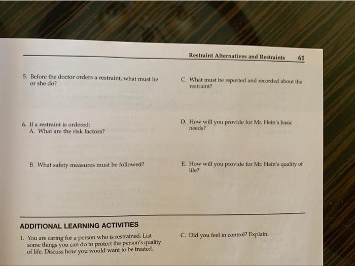 Solved Restraint Alternatives and Restraints 61 5. Before