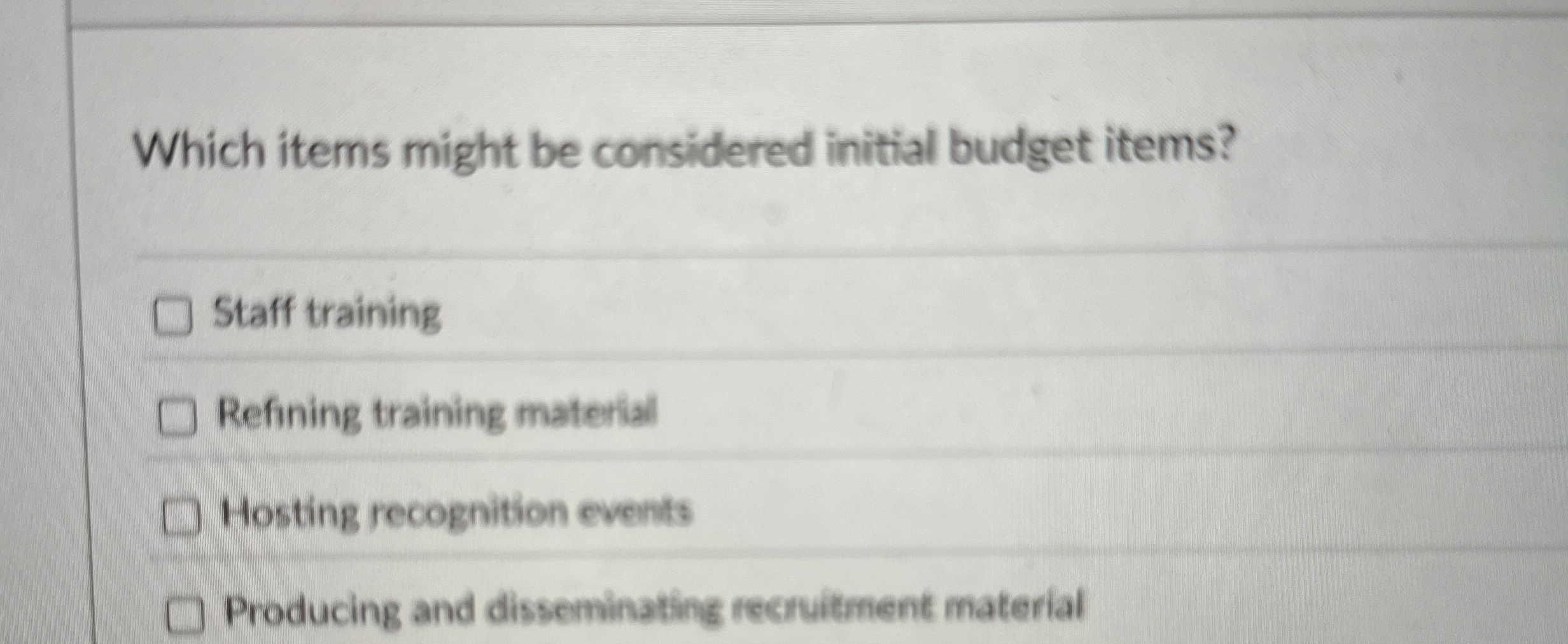 Solved Which items might be considered initial budget | Chegg.com