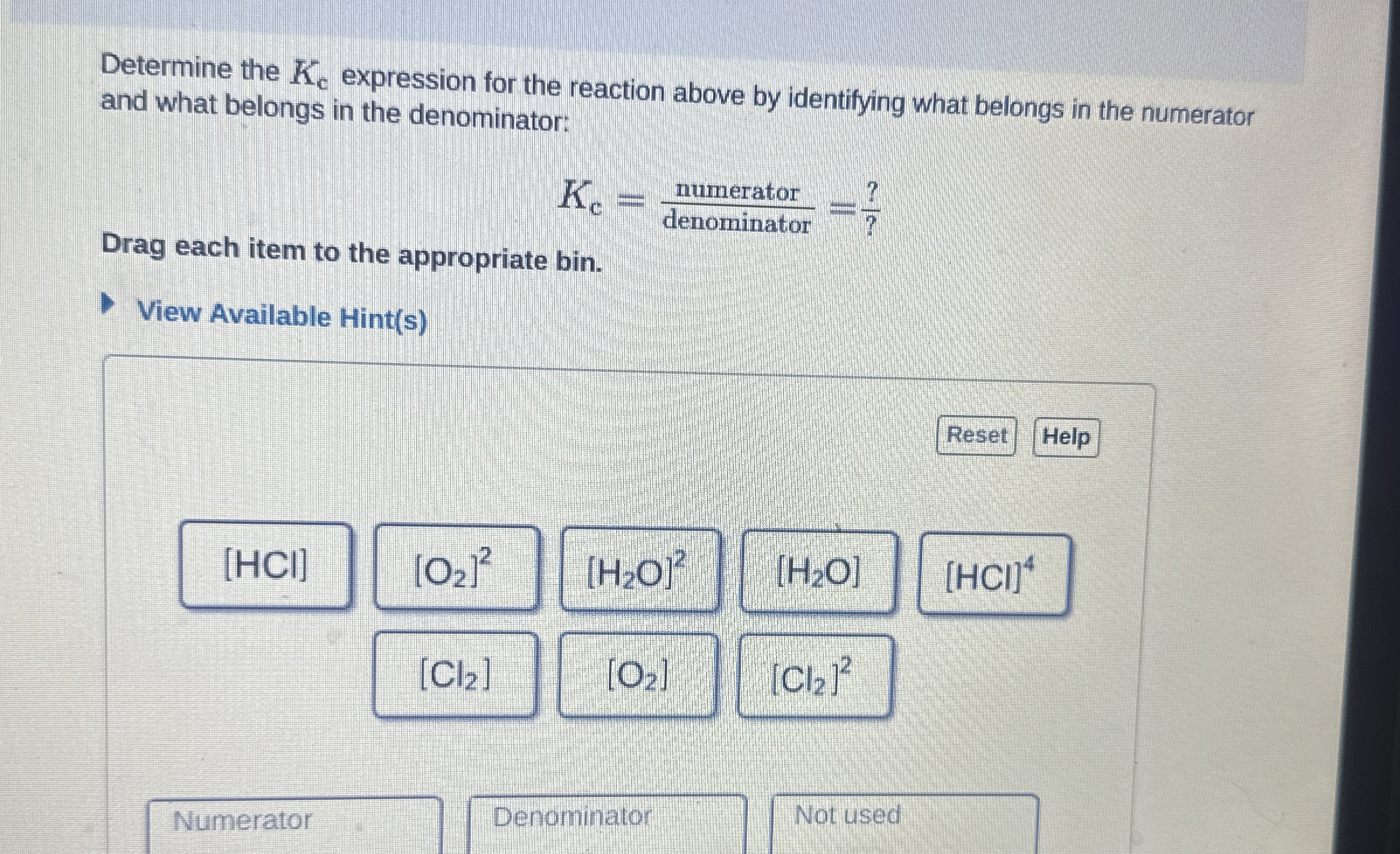 Determine the Kc ﻿expression for the reaction above | Chegg.com