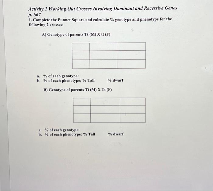 Solved Activity 1 Working Out Crosses Involving Dominant and | Chegg.com
