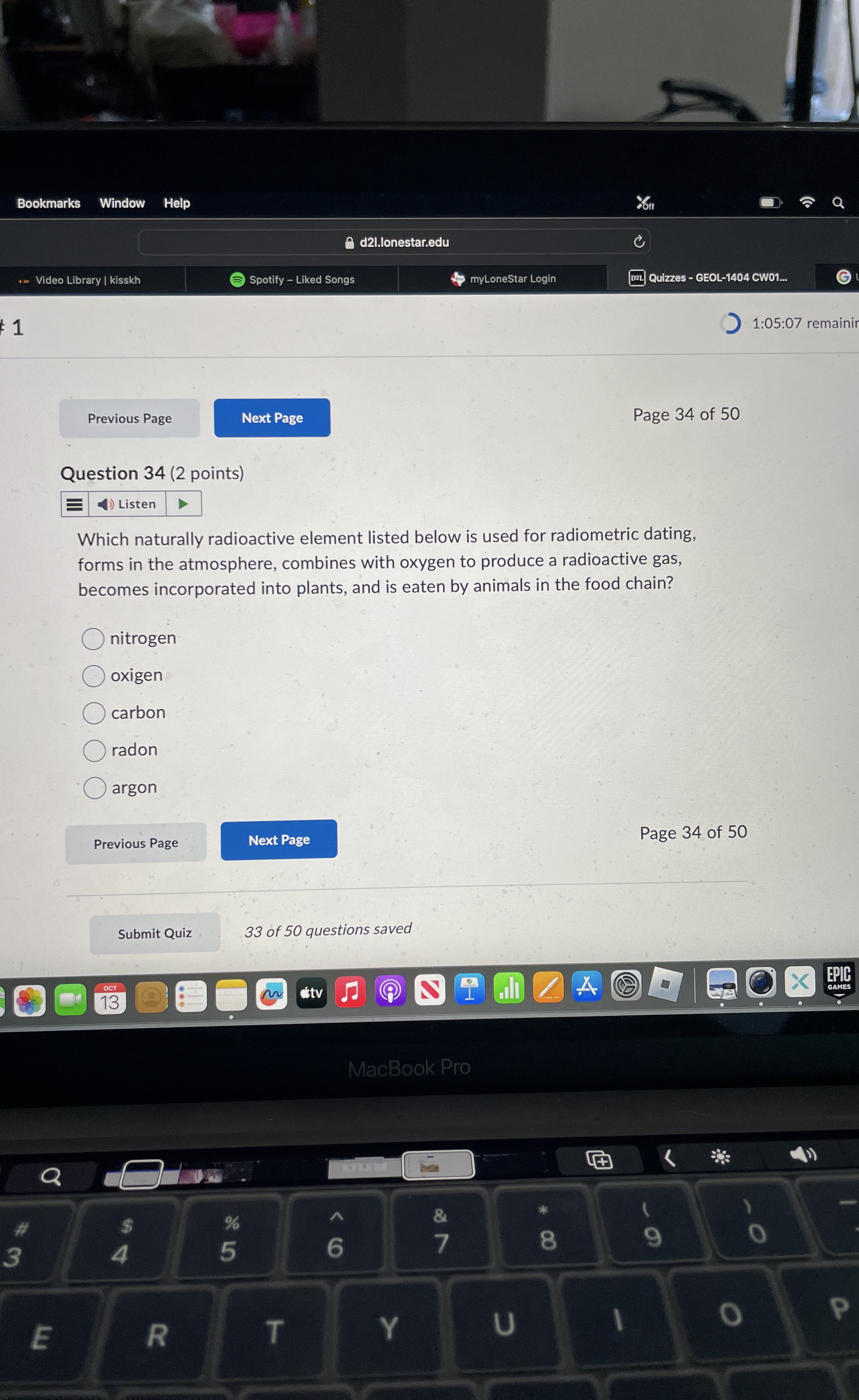 Solved Question 34 (2 ﻿points)Which naturally radioactive