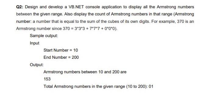 Solved Q2: Design And Develop A VB.NET Console Application | Chegg.com