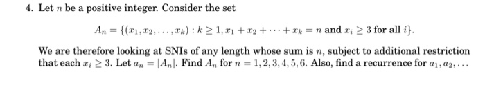 Solved Let n be a positive integer. Consider the setAn | Chegg.com