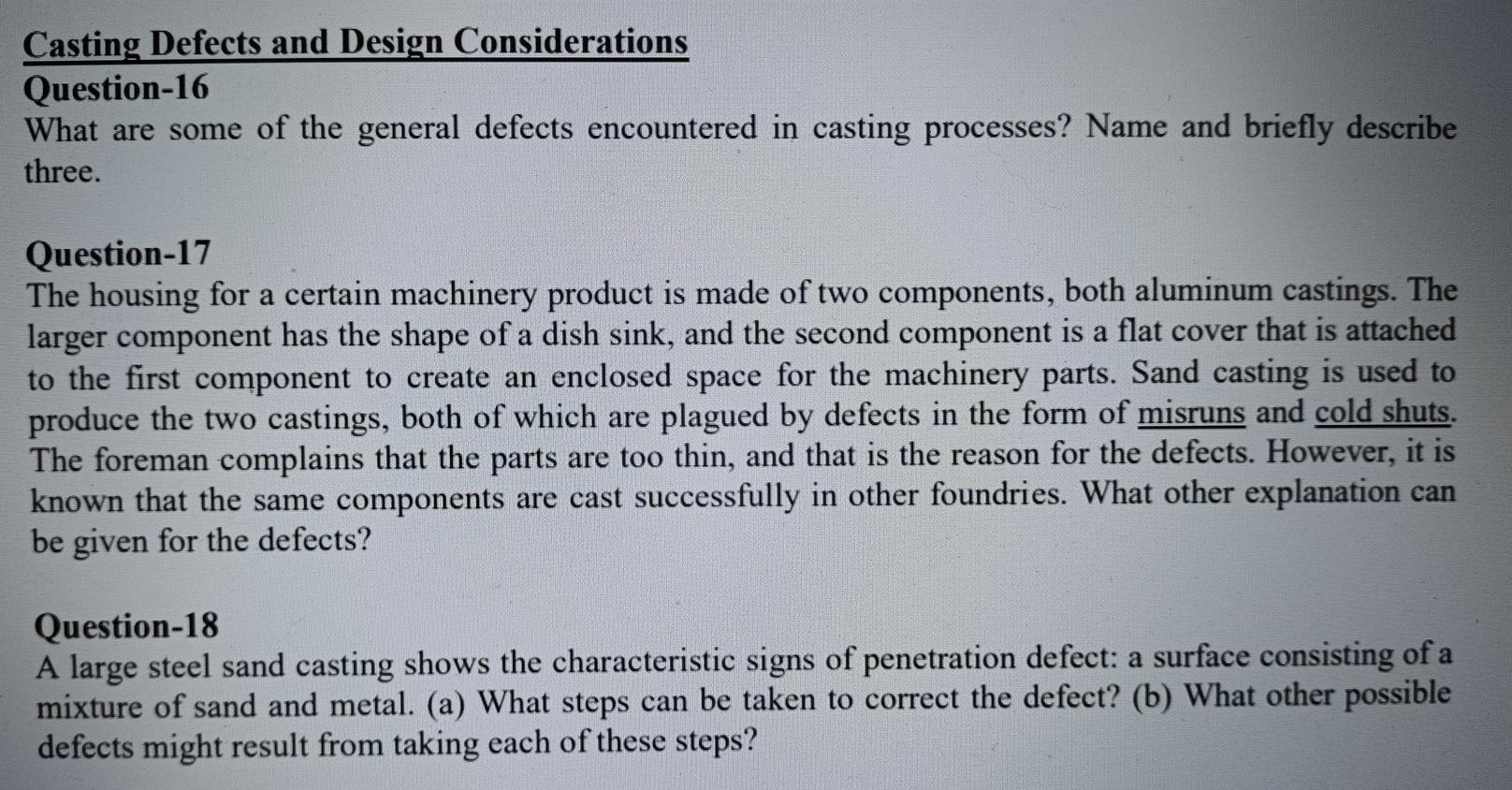 Solved Casting Defects and Design Considerations Question-16 | Chegg.com
