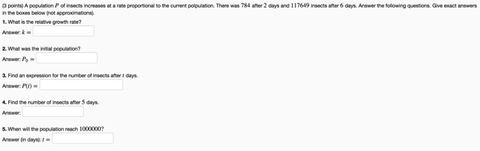 Solved 3 points) A population P of insects increases at a | Chegg.com