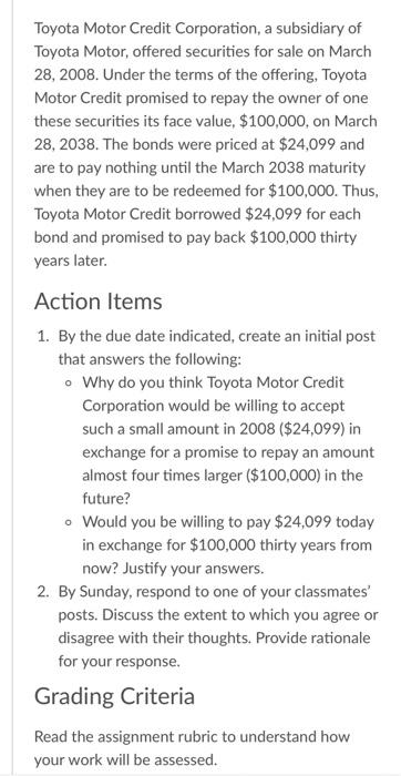 Solved Toyota Motor Credit Corporation, a subsidiary of | Chegg.com