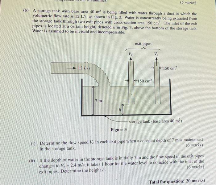 Solved (5 marks) (b) A storage tank with base area 40 m² is | Chegg.com