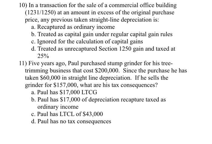 Solved 10) In a transaction for the sale of a commercial | Chegg.com
