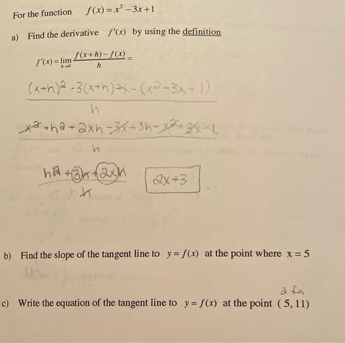 Solved For The Function F X X² 3x 1 A Find The Derivative