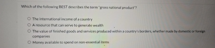 Solved Which of the following BEST describes the term "gross | Chegg.com