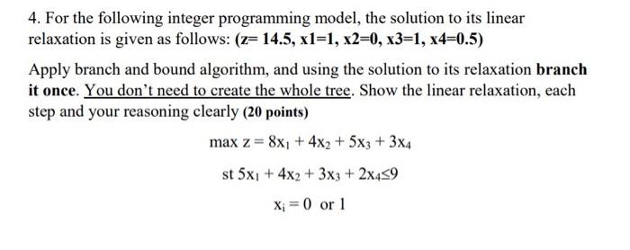 4. For the following integer programming model, the | Chegg.com