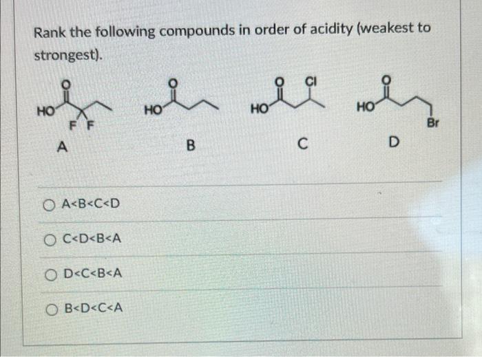 Solved Rank the following compounds in order of acidity | Chegg.com