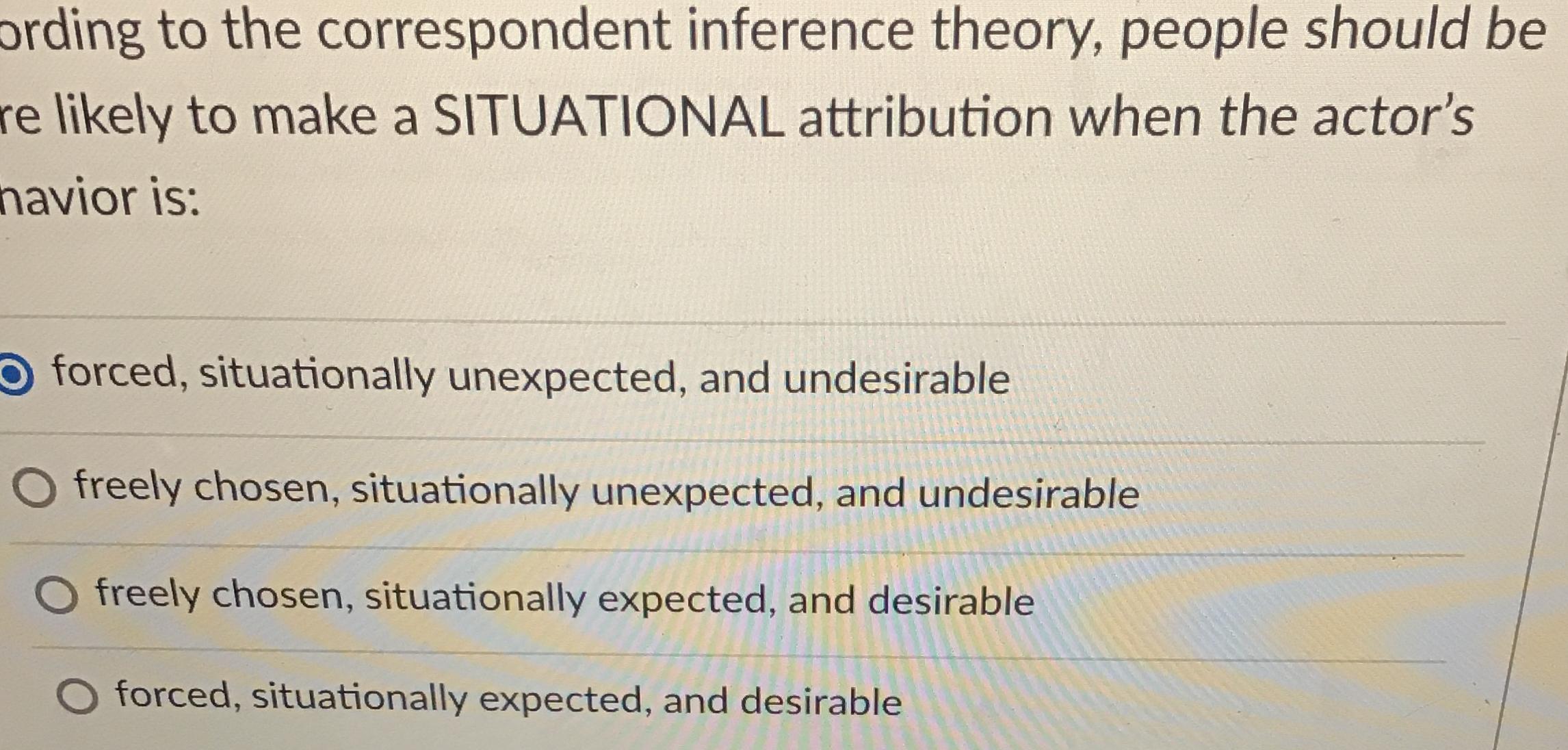 Solved According to the correspondent inference theory, | Chegg.com
